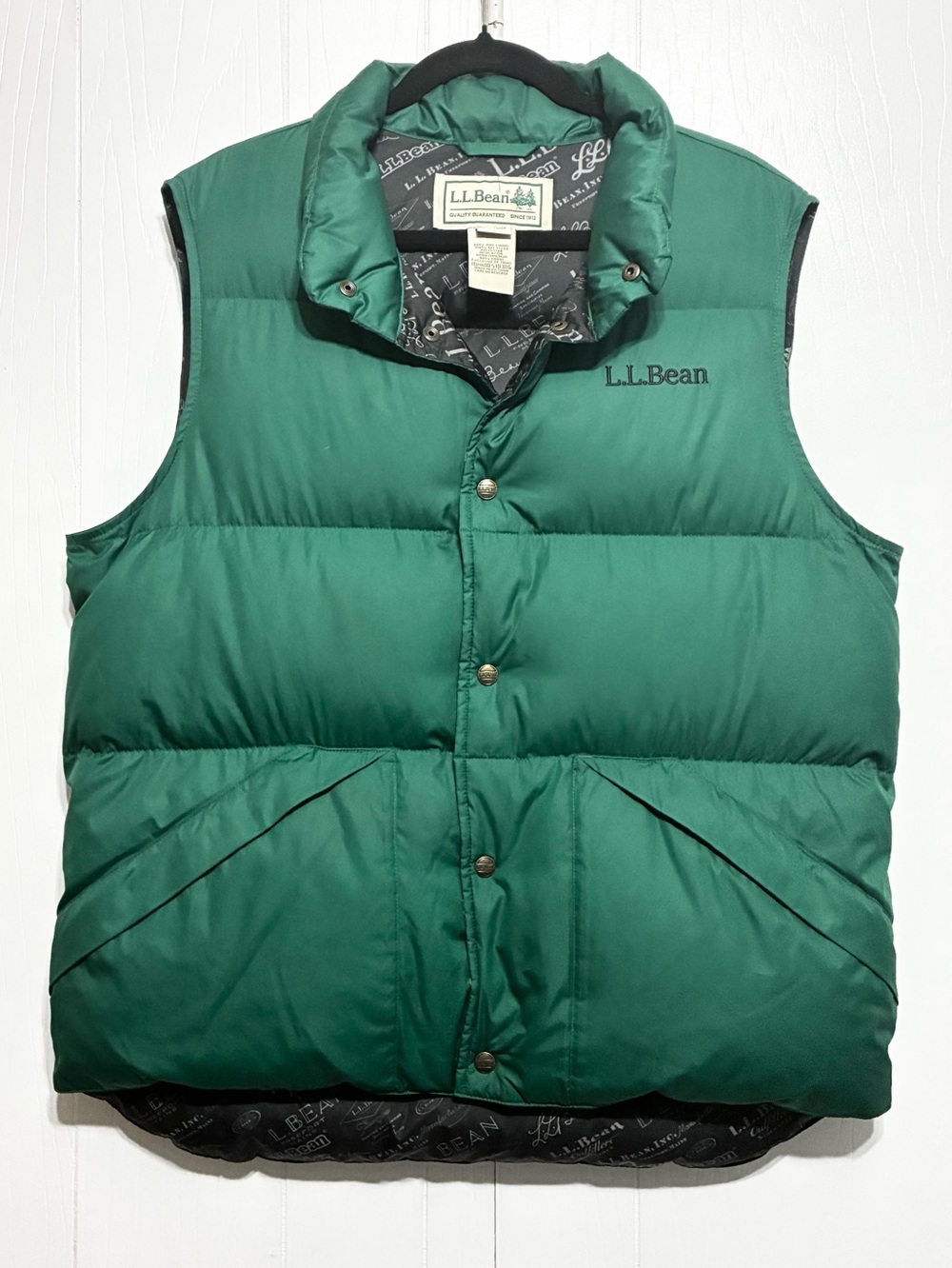 L.L. Bean Down Vest Sz WL/MM Trail Model '82 Puffer Packable Emerald Green